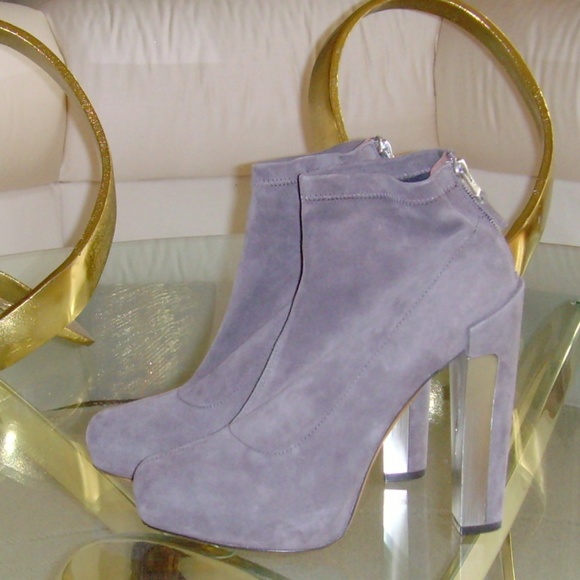Brian Atwood Grey/Gray Suede High Heel Ankle Boots (8) - Picture 1 of 16